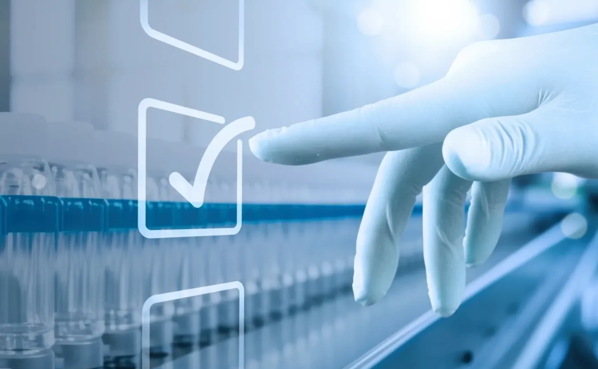 Digital hand interacting with a virtual checkbox interface.